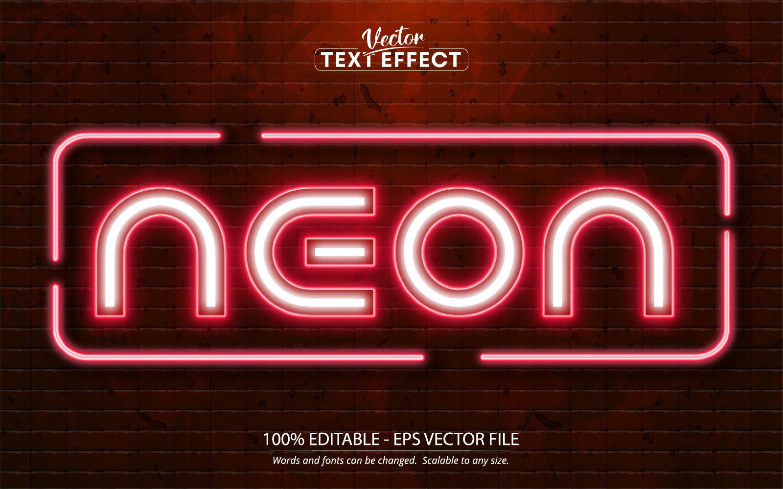 Neon - Red Color Neon Style, Editable Text Effect, Font Style, Graphics Illustration