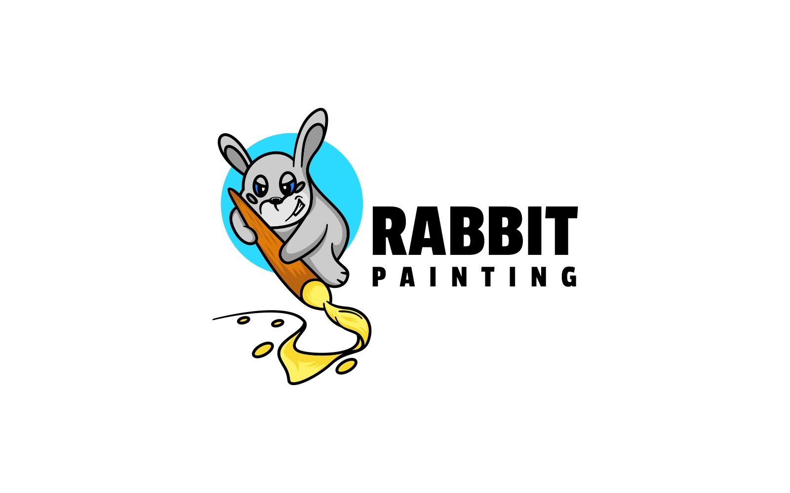 Rabbit Painting Simple Mascot Logo