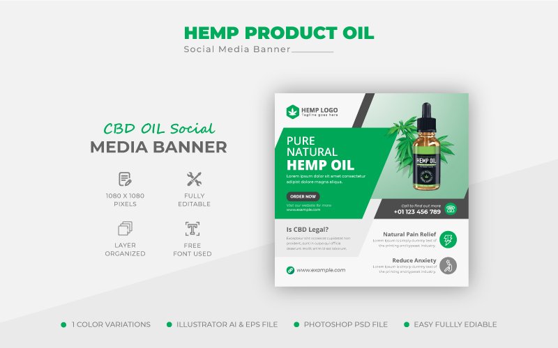Clean Hemp CBD Oil Product Social Media Post Design Banner