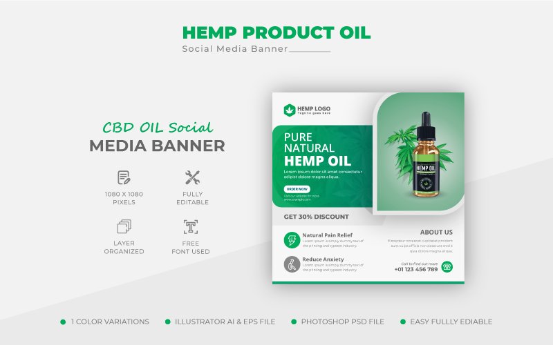 Hemp CBD Oil Promotional Social Media Instagram Post And Web Banner Design