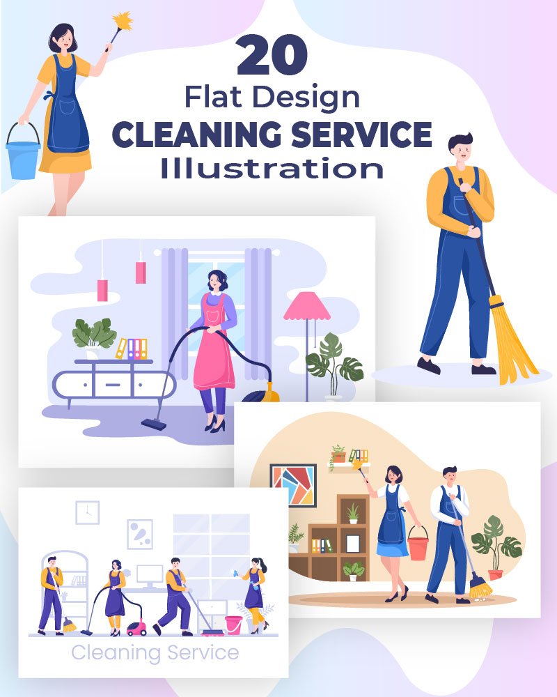 20 Cleaning Service Flat Design Illustration