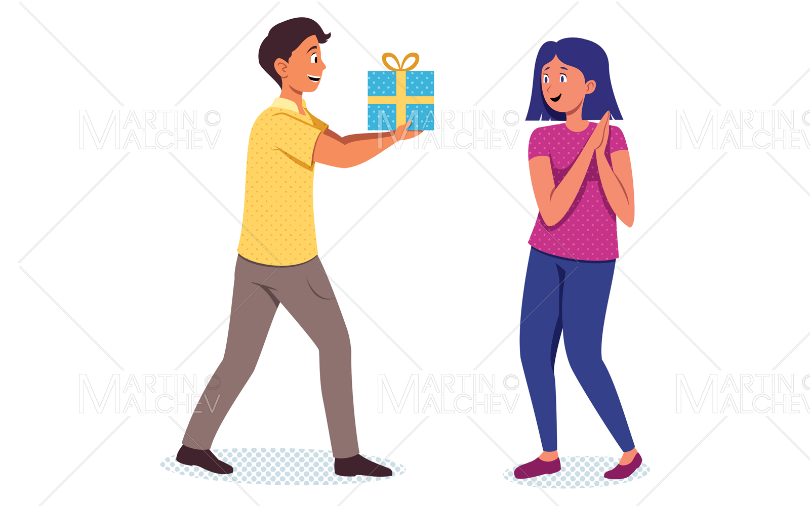 Bringing her Gift Vector Illustration