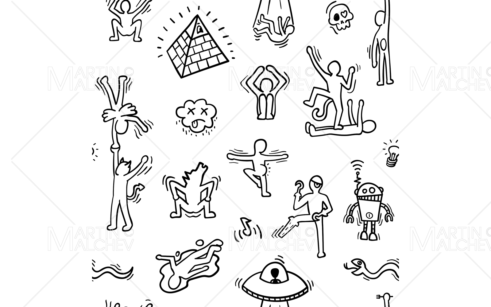 Crazy Cartoon Pattern Vector Illustrations