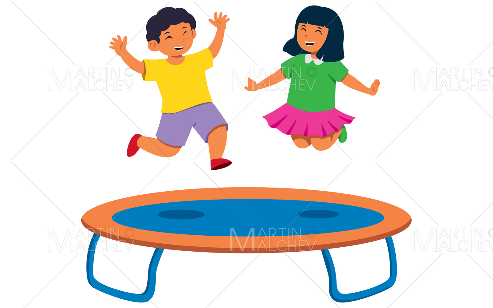 Jumping on Trampoline Vector Illustration