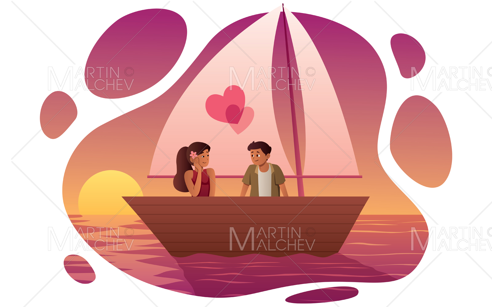 Love Boat on White Vector Illustration