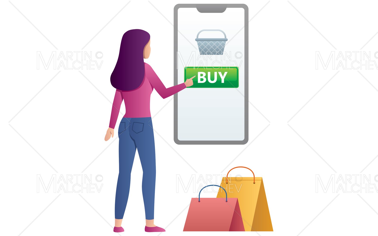 Online Purchase on White Vector Illustration