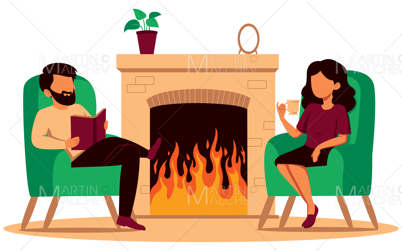 Resting at Home Flat Design Vector Illustration