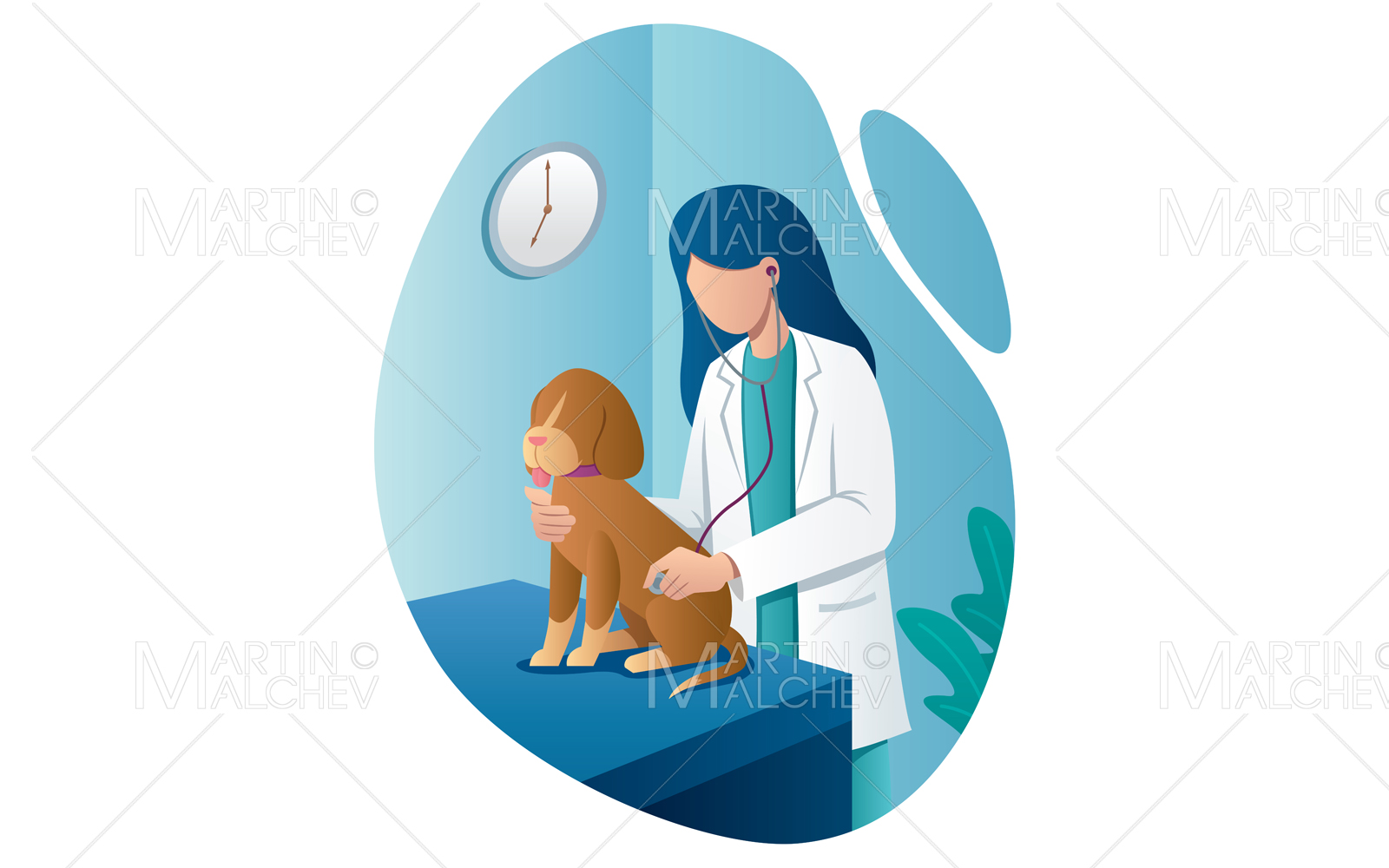 Veterinarian and Dog Vector Illustration