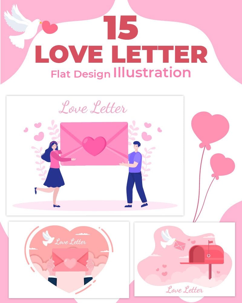 15 Love Letter Background Flat Illustration