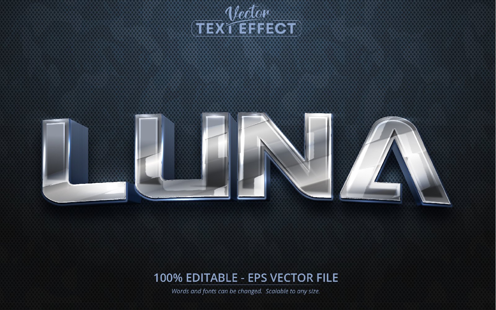 Luna - Shiny Silver Style, Editable Text Effect, Font Style, Graphics Illustration