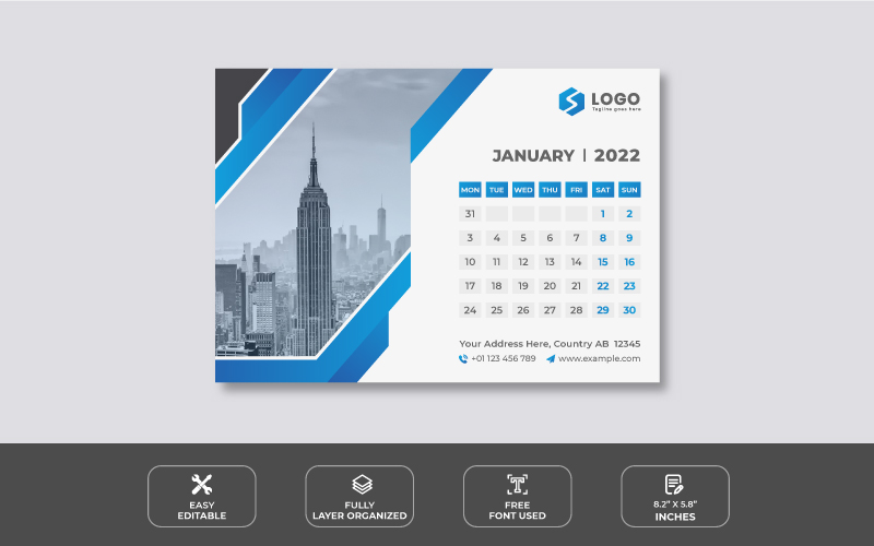 Abstract  2022 Desk Calendar Design Template