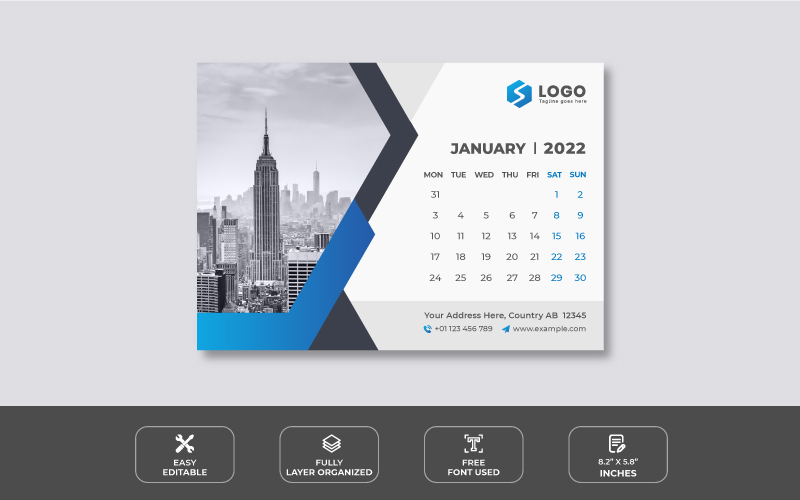 Clean Desk Calendar 2022 Design Template