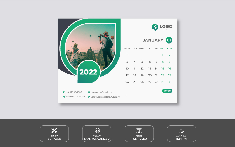 Clean 2022 Desk Calendar Design Template