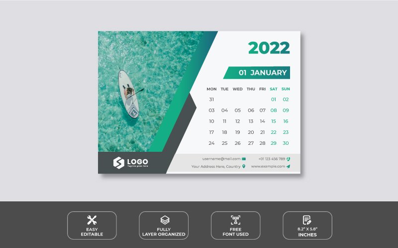 Green 2021 Desk Calendar Design Template