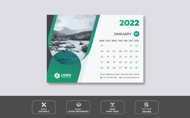 Clean Abstract Desk Calendar 2022 Design Template
