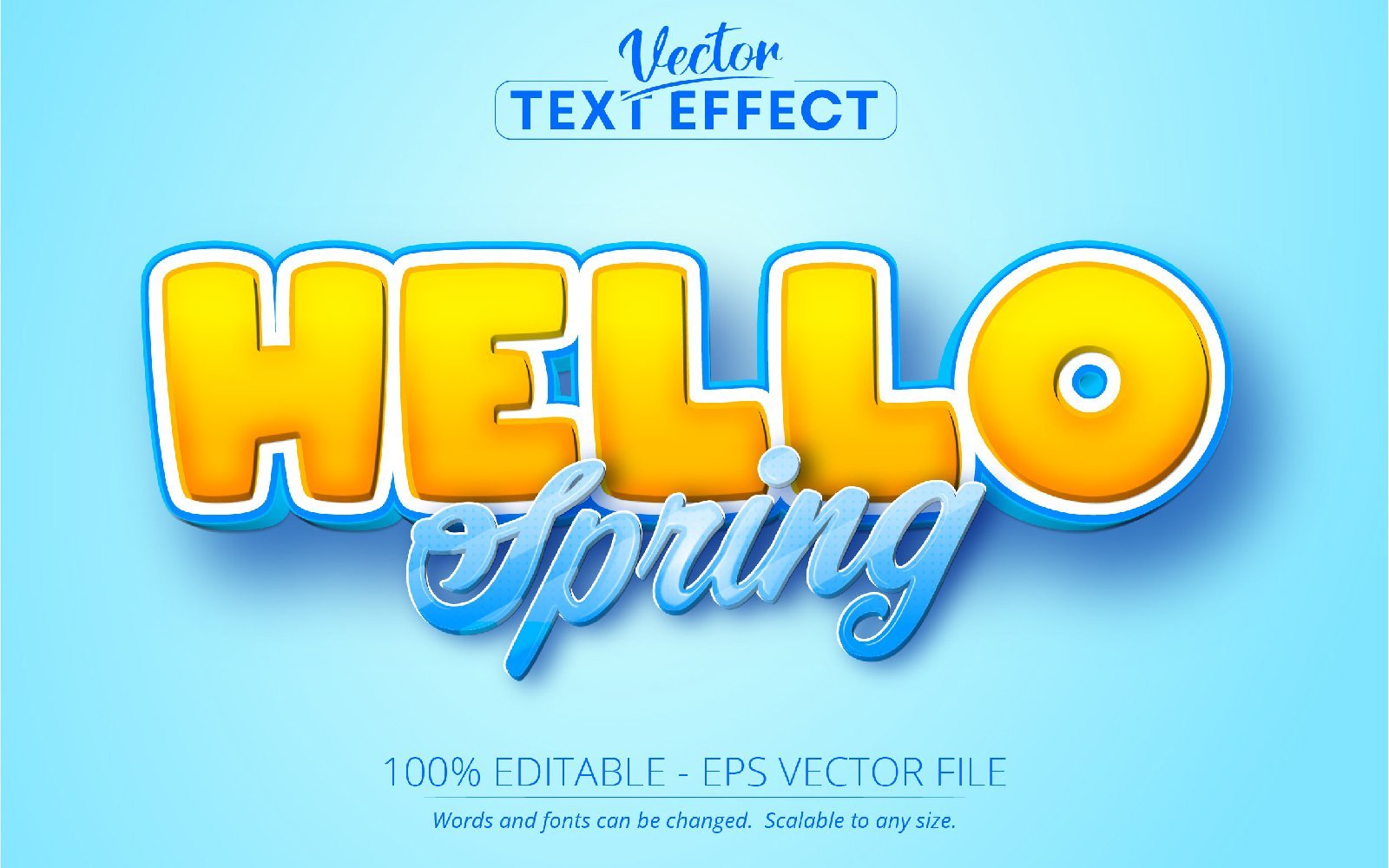 Hello Spring - Editable Text Effect, Cartoon Font Style, Graphics Illustration