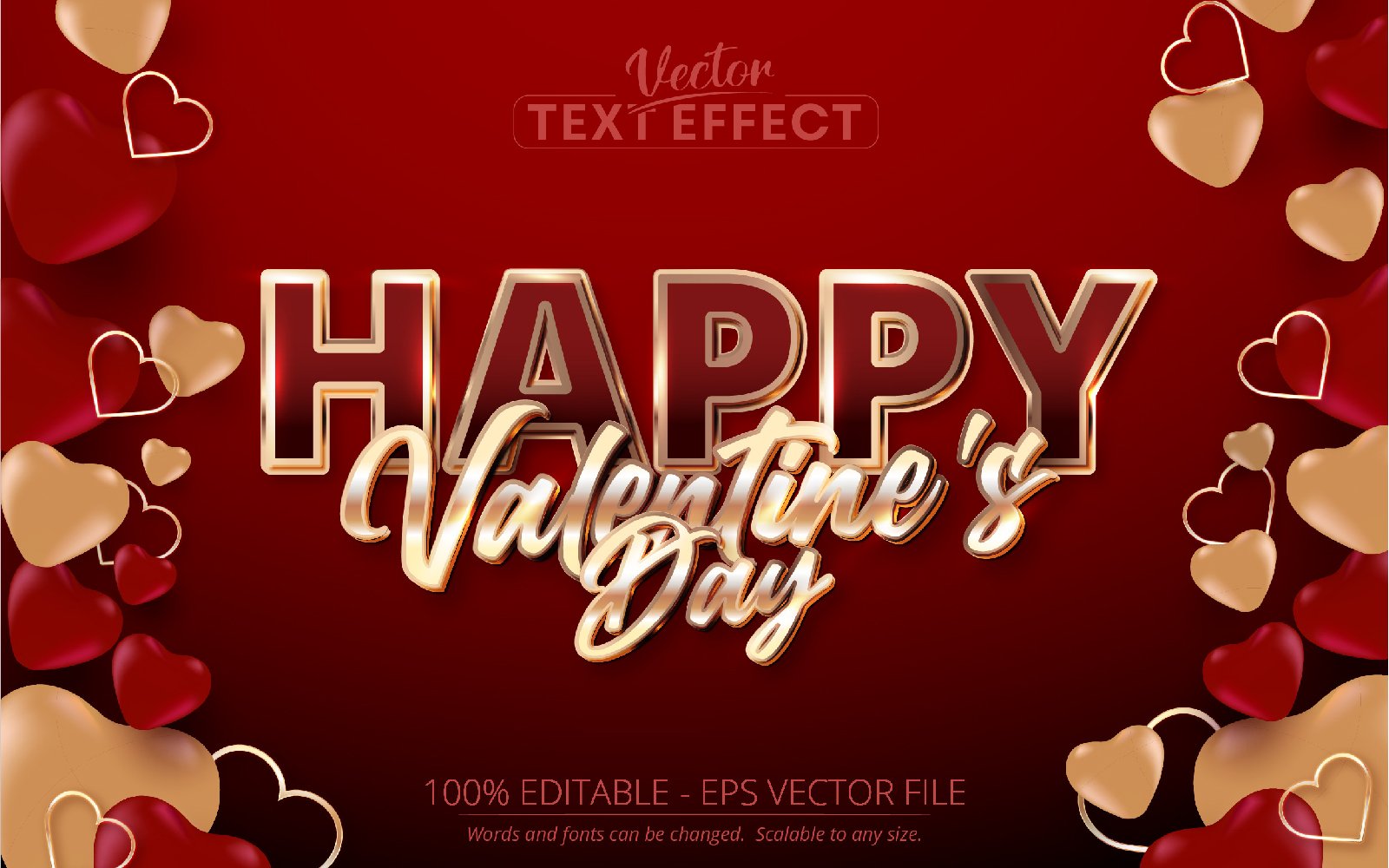 Happy Valentine's Day - Editable Text Effect, Red And Rose Gold Font Style, Graphics Illustration