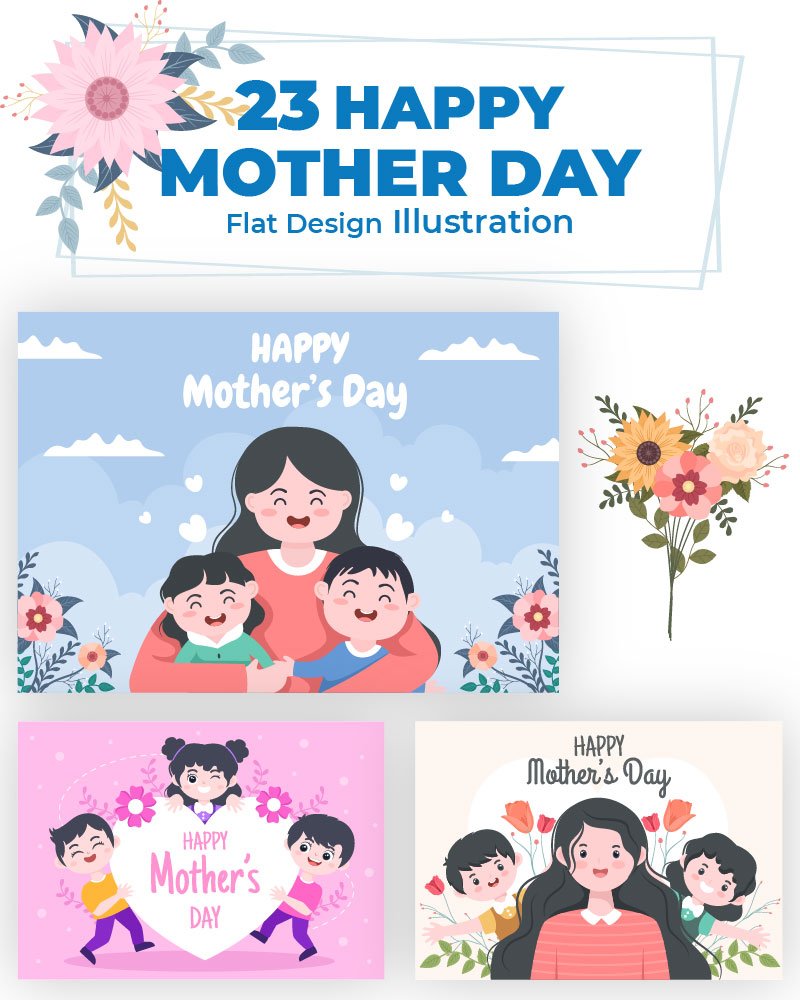 23 Happy Mother Day Flat Design Illustration