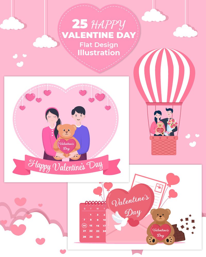 25 Happy Valentine's Day Flat Design Illustration