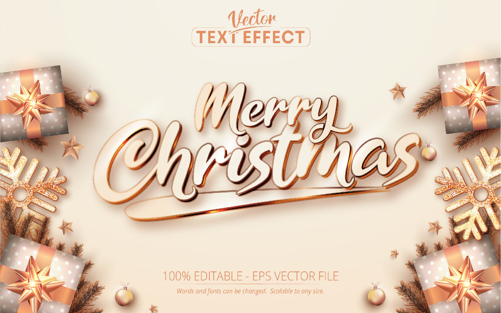 Merry Christmas - Editable Text Effect, Luxury Rose Gold Font Style, Graphics Illustration