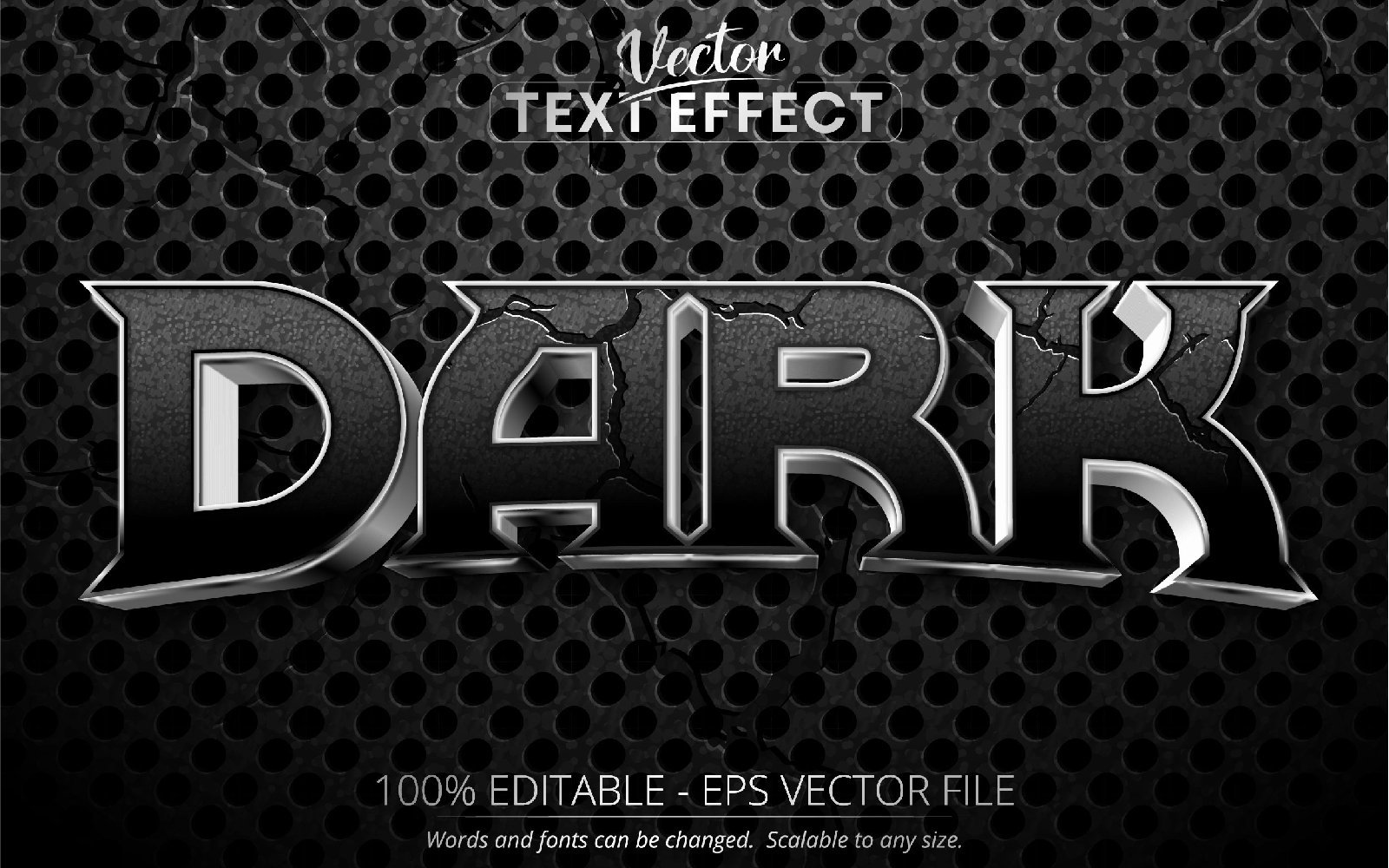 Dark - Editable Text Effect, Metallic Silver Textured Font Style, Graphics Illustration