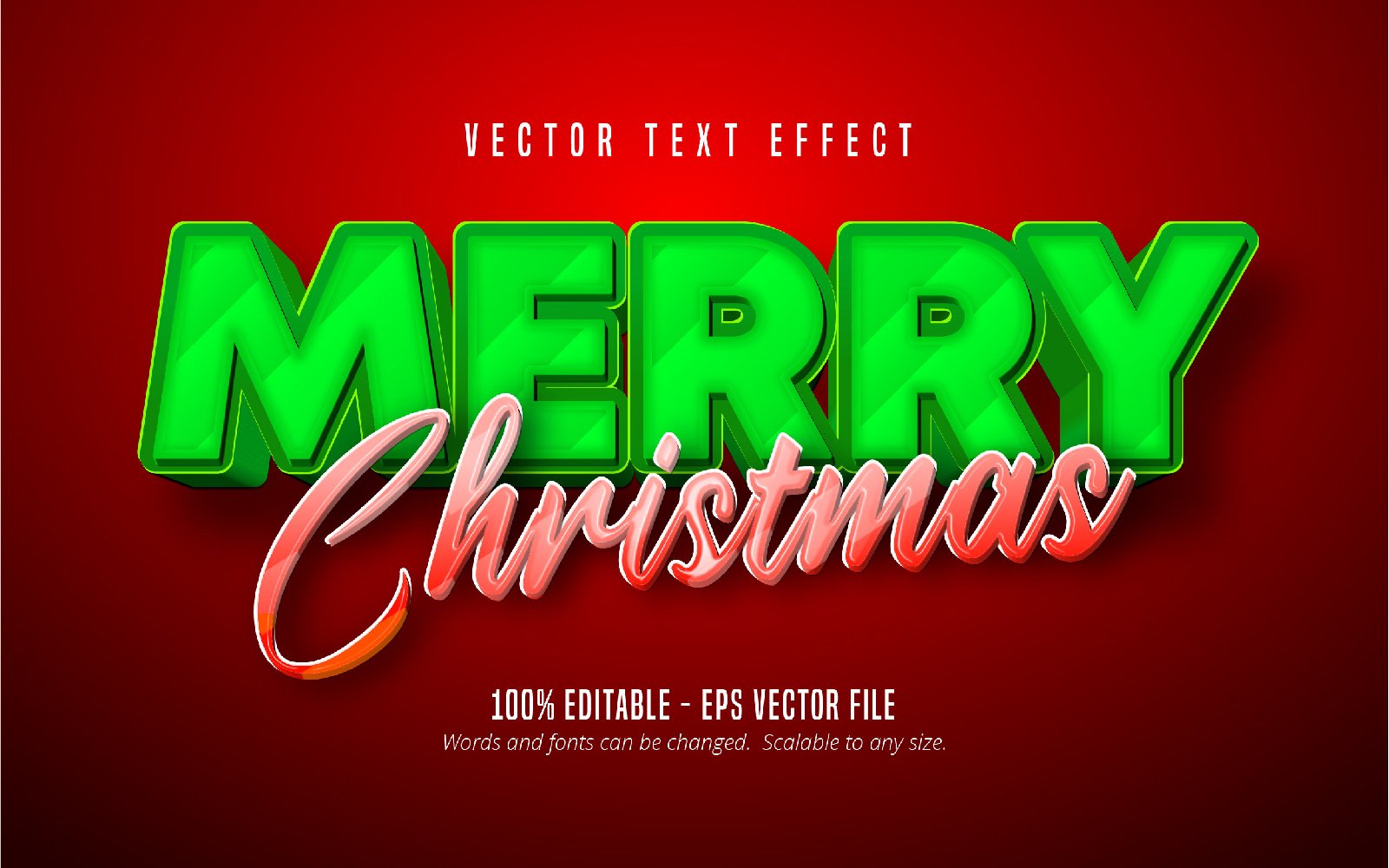 Merry Christmas - Editable Text Effect, Red And Green Cartoon Font Style, Graphics Illustration