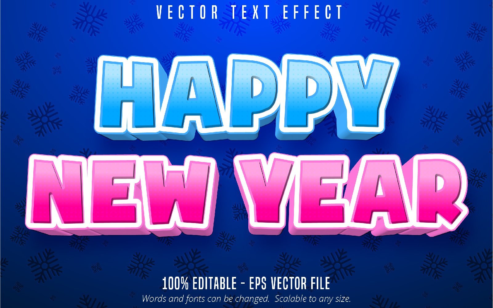 Happy New Year - Editable Text Effect, Cartoon Blue And Pink Color Font Style, Graphics Illustration