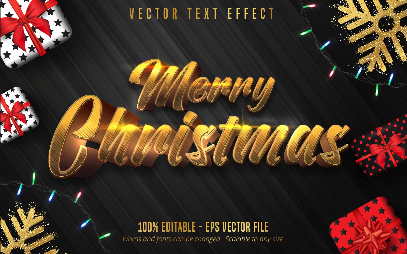 Merry Christmas - Editable Text Effect, Bright Gold Font Style, Graphics Illustration