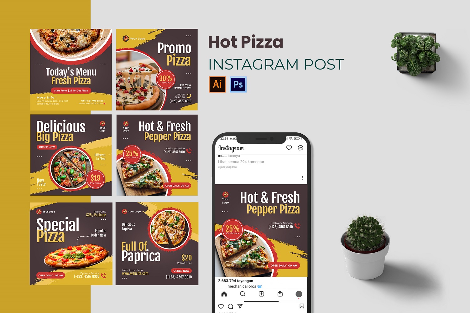 Hot Pizza Instagram Post Template