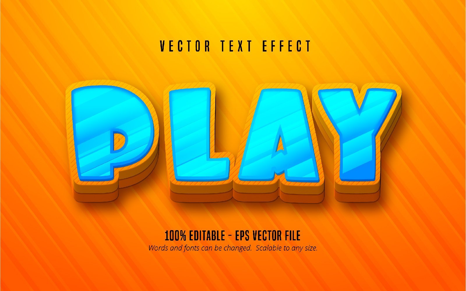 Play - Editable Text Effect, Blue And Orange Cartoon Font Style, Graphics Illustration