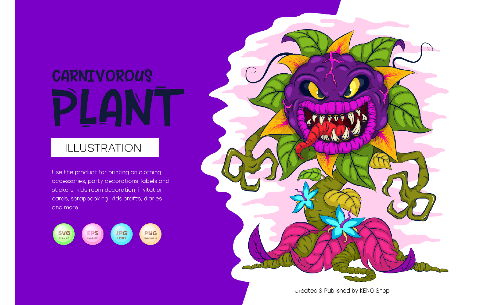 Cartoon Carnivorous Plant. T-Shirt, PNG, SVG.
