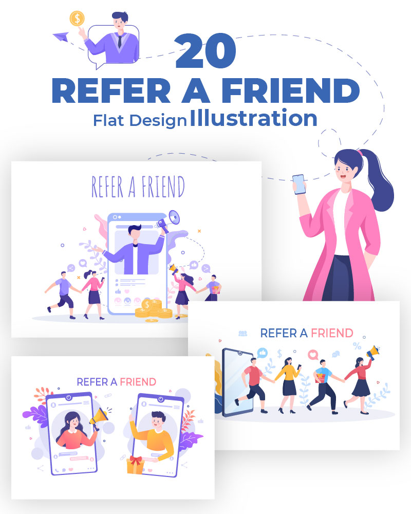 20 Refer a Friend Flat Design Illustration