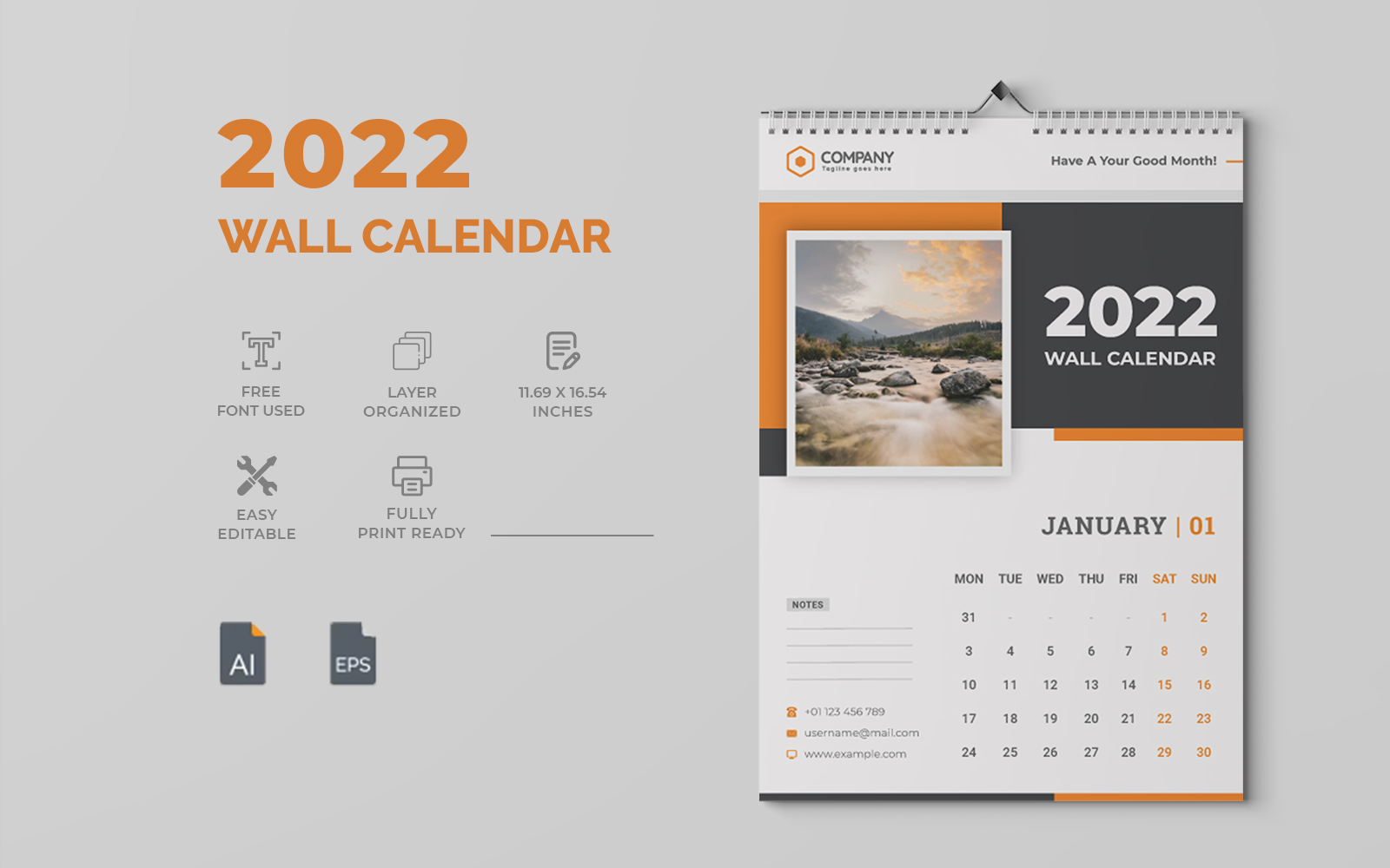 Modern 2022 Wall Calendar Design
