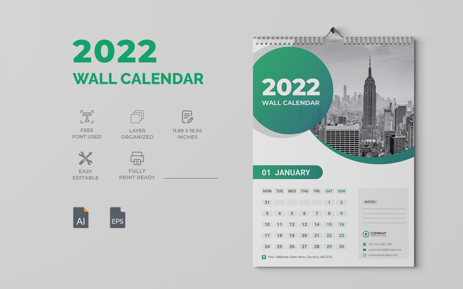 Elegant 2022 Wall Calendar Design