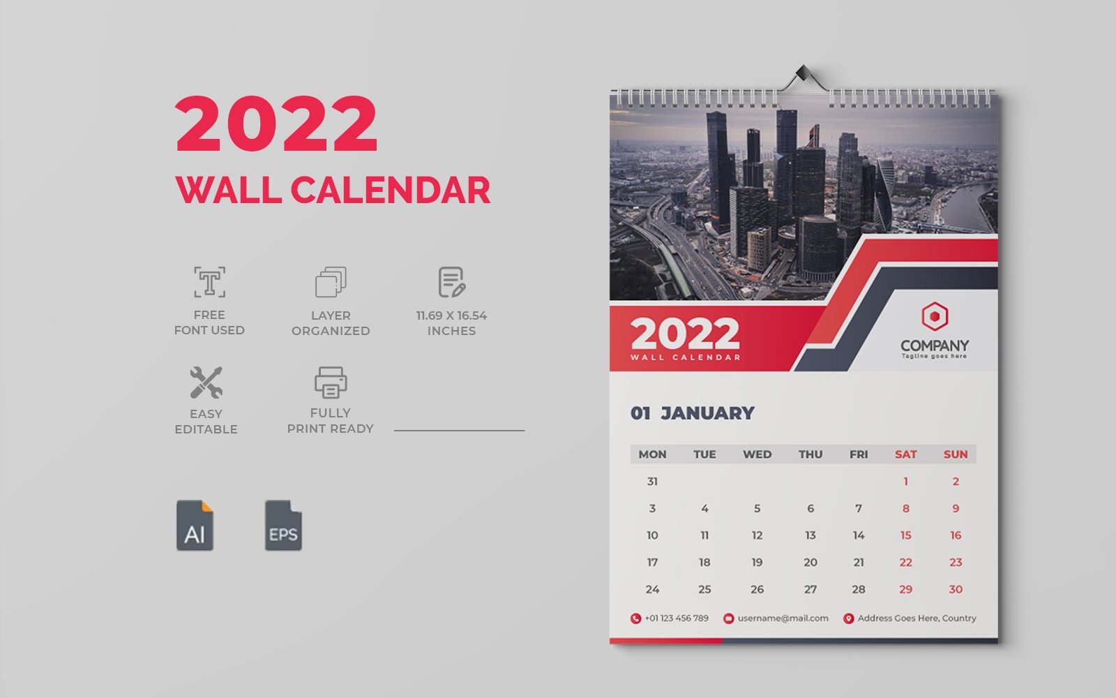 Clean Business 2022 Wall Calendar Design Template