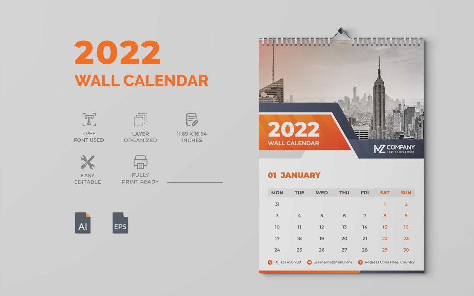 Orange 2022 Wall Calendar Design