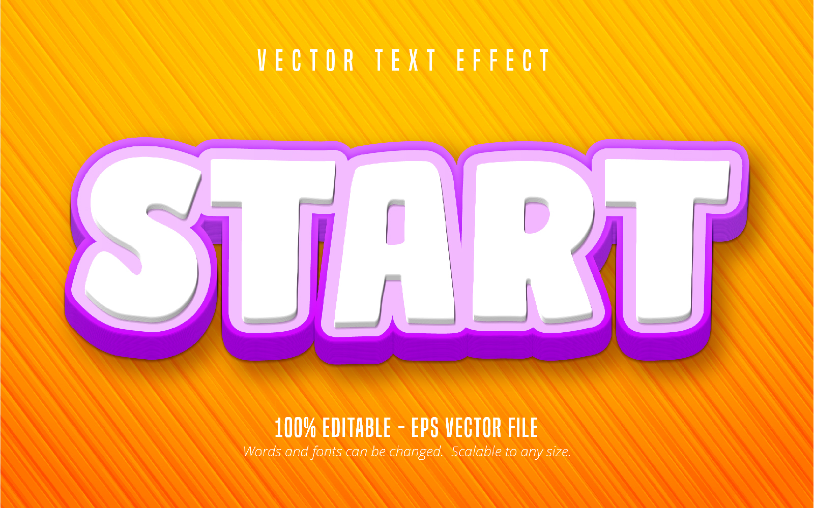 Start - Editable Text Effect, Purple And Orange Color Cartoon Text Style, Graphics Illustration