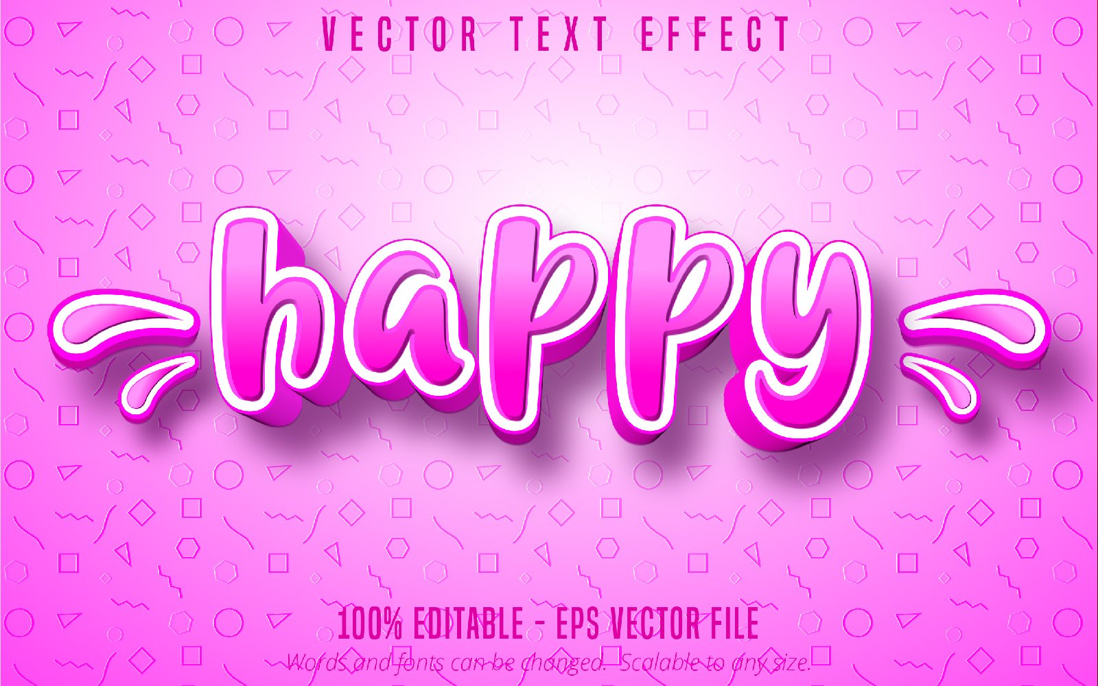 Happy - Editable Text Effect, Light Pink Color Cartoon Text Style, Graphics Illustration