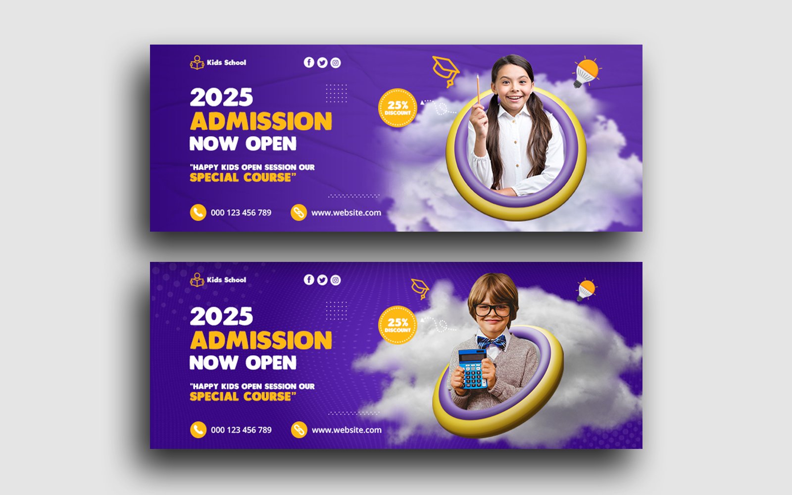 Kids School Admission Facebook Cover and Social Media Header design template