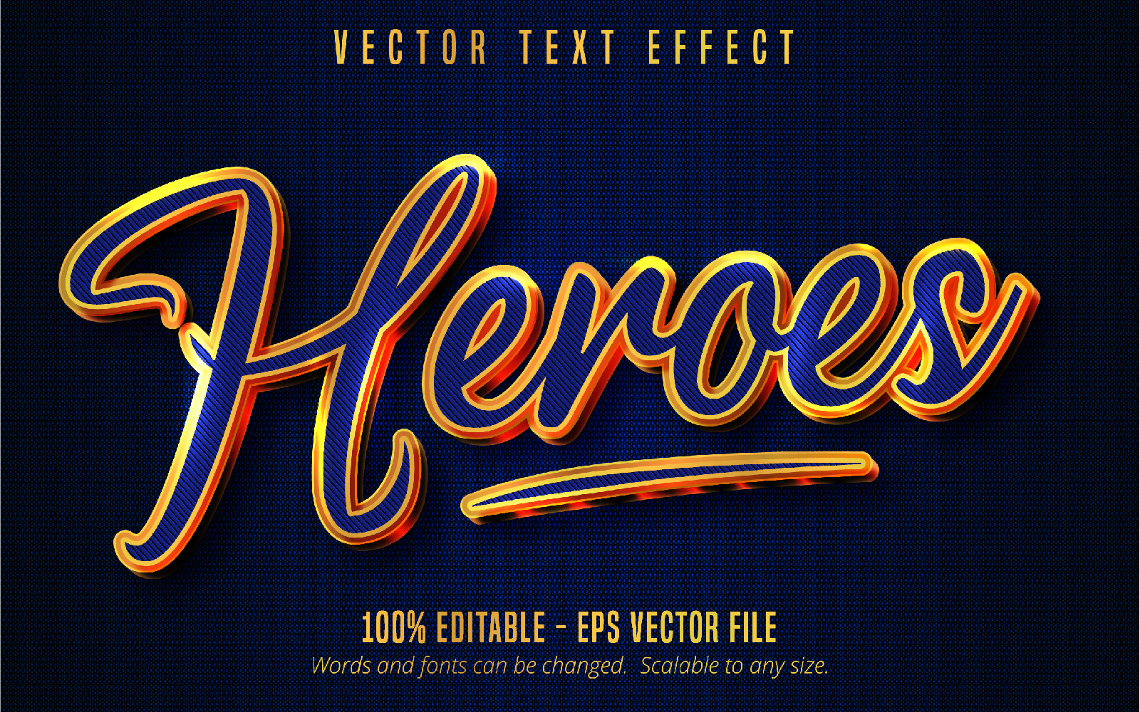 Heroes - Editable Text Effect, Metallic Gold And Blue Textured Text Style, Graphics Illustration