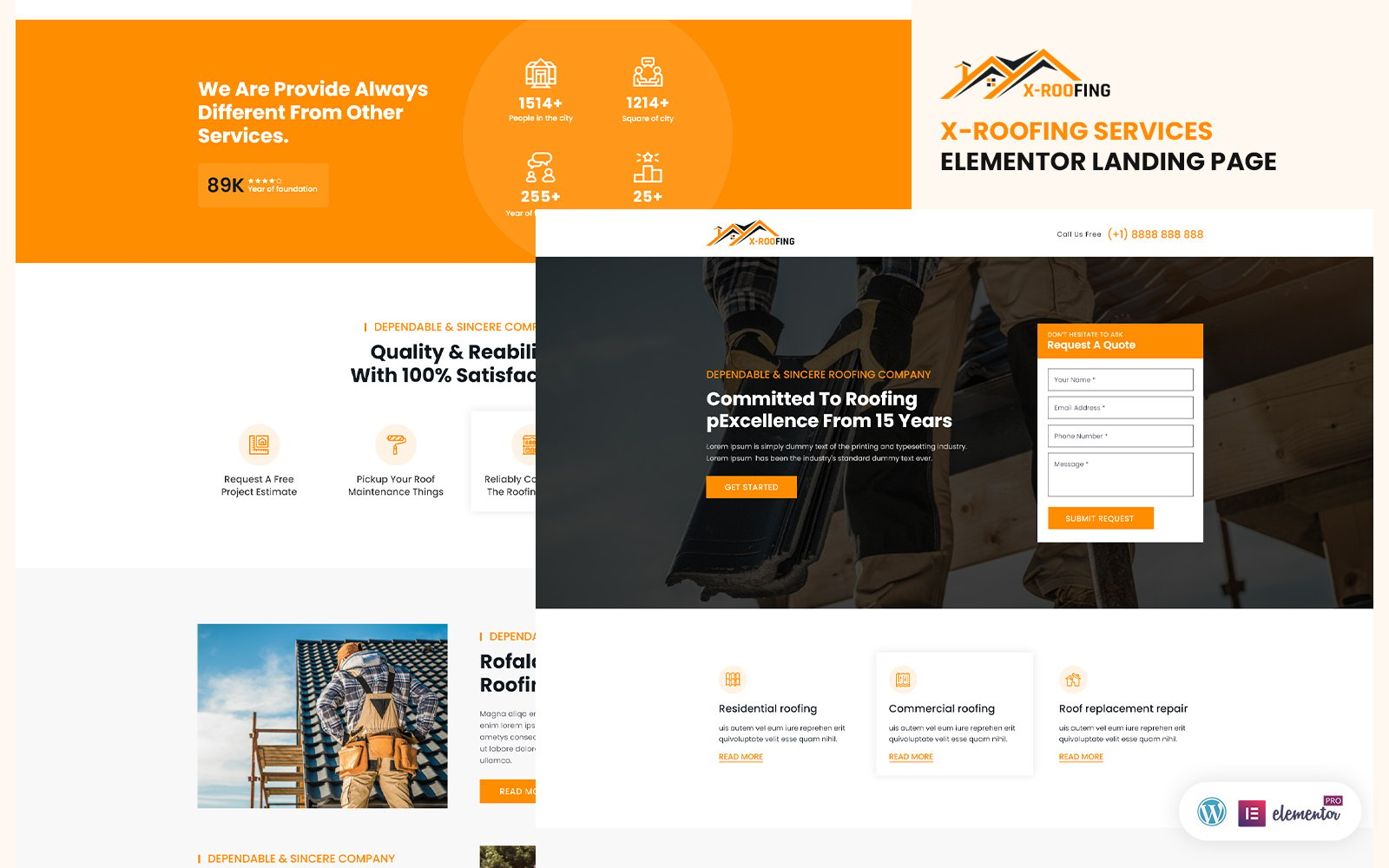 X-Roofing - Services Ready to Use Elementor One-page Template