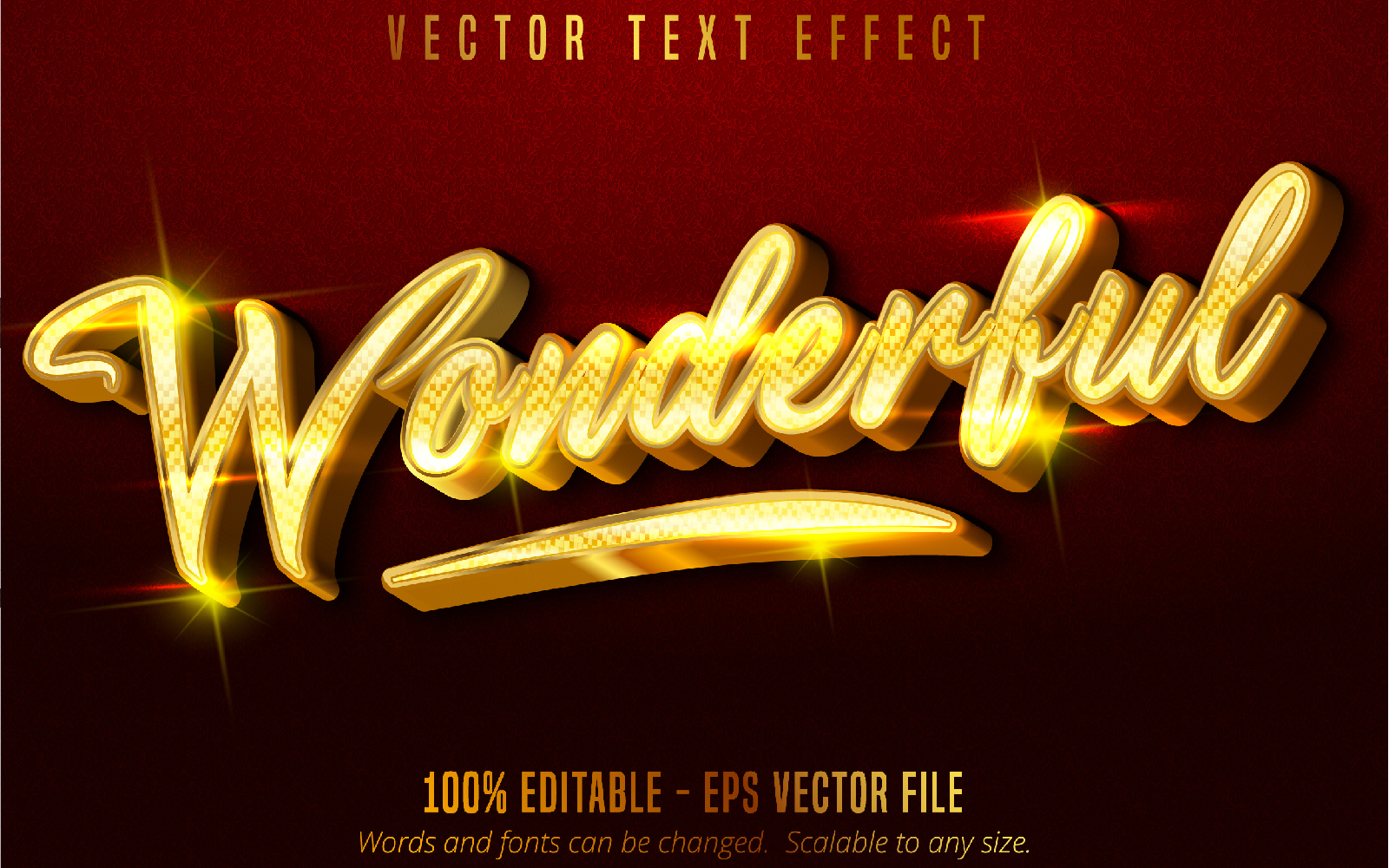 Wonderful - Editable Text Effect, Metallic And Glitter Gold Text Style, Graphics Illustration