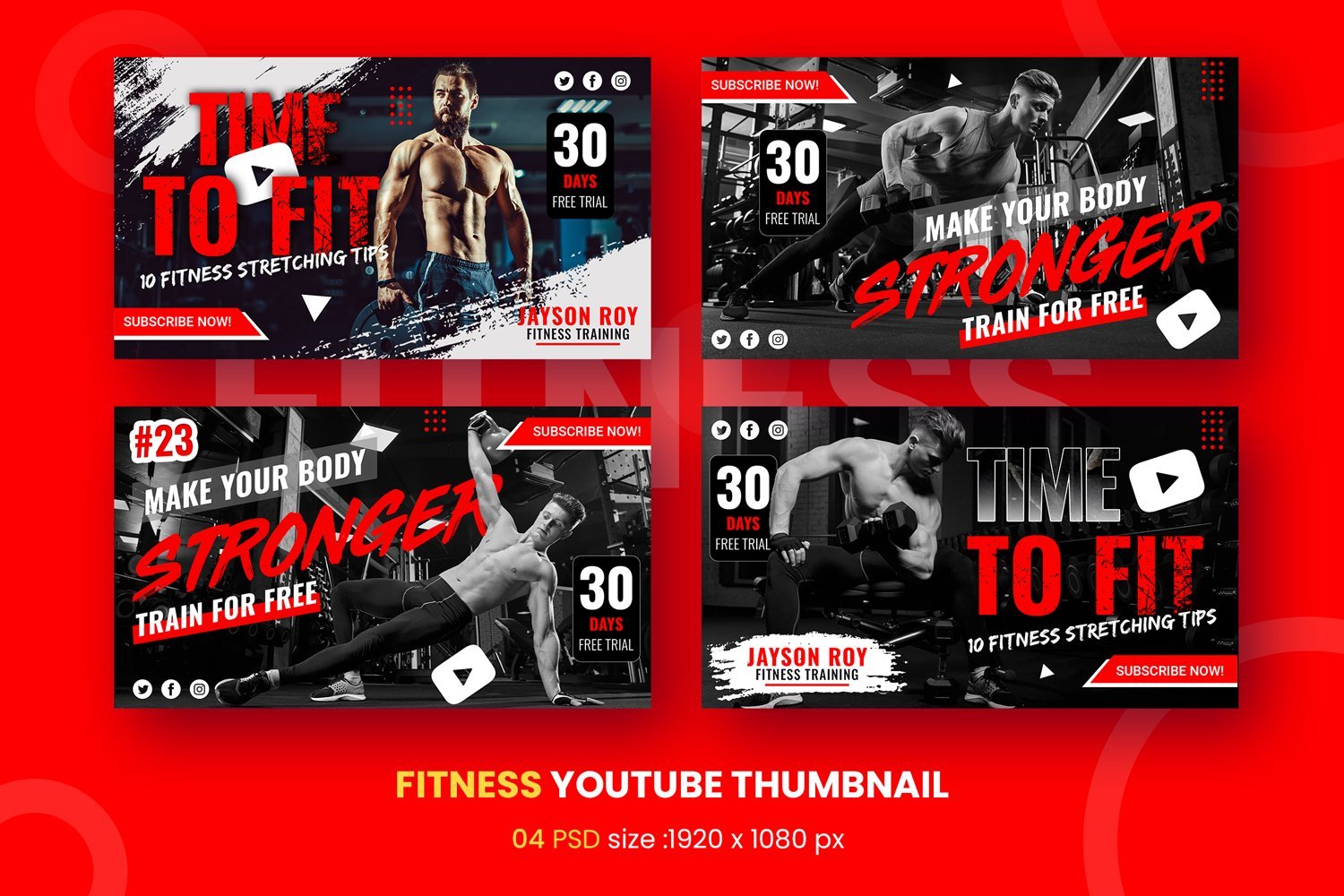 Fitness Youtube Thumbnail Template Social Media