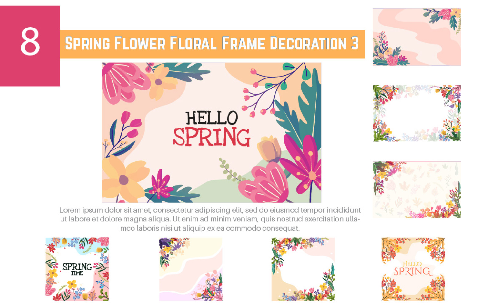 8 Spring Flower Frame with 23 Additional Elements 3