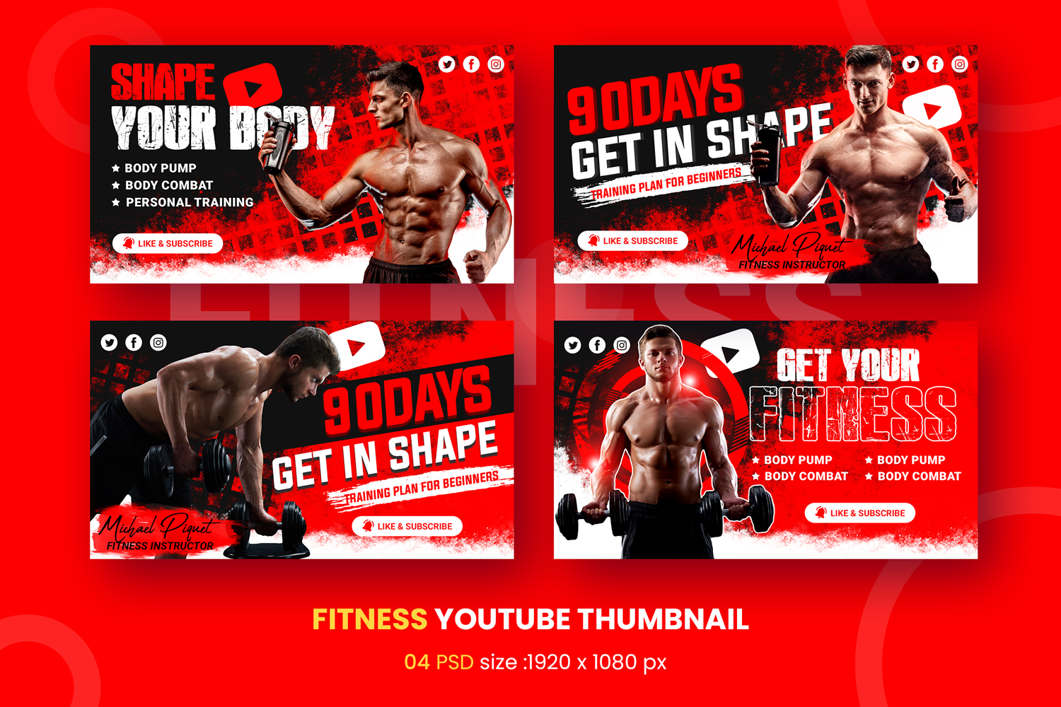 Fitness Youtube Thumbnail Templates Social Media