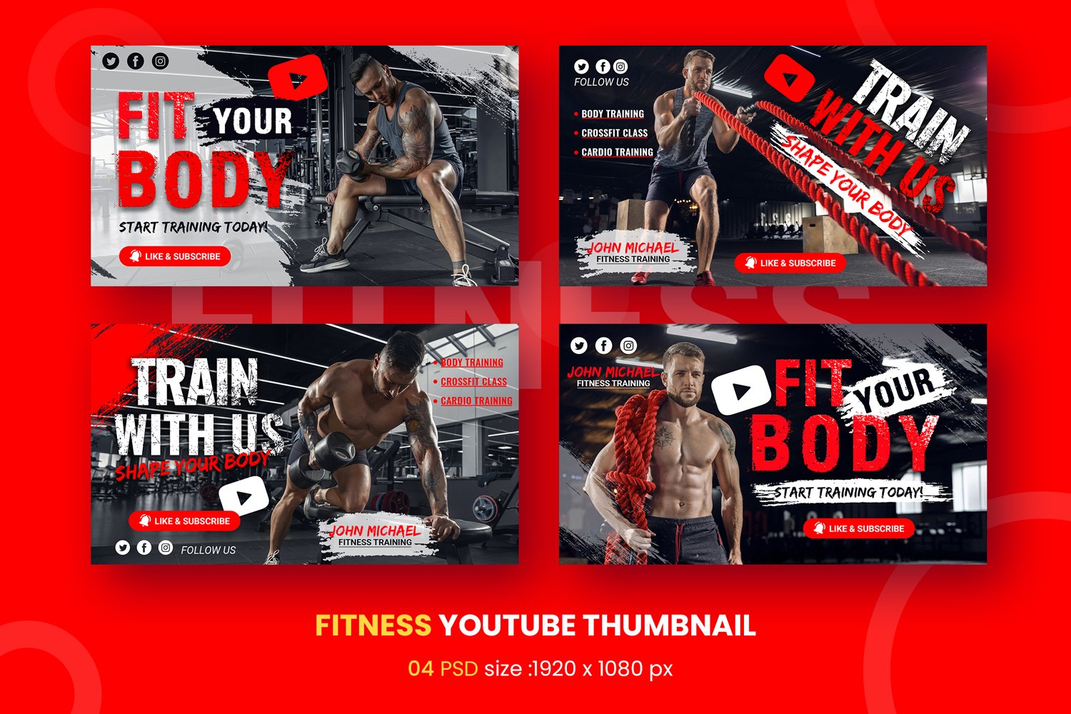 Fitness Gym Youtube Thumbnail Template - Creative Youtube Thumbnail and Cover Designs