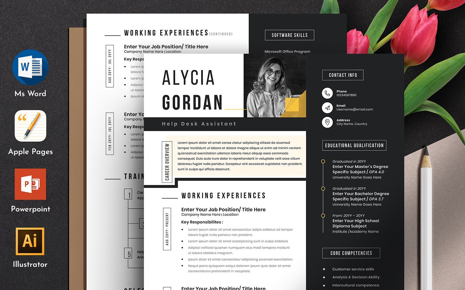 Clean & Professional Resume Cv Template With MS Word Apple Pages Format