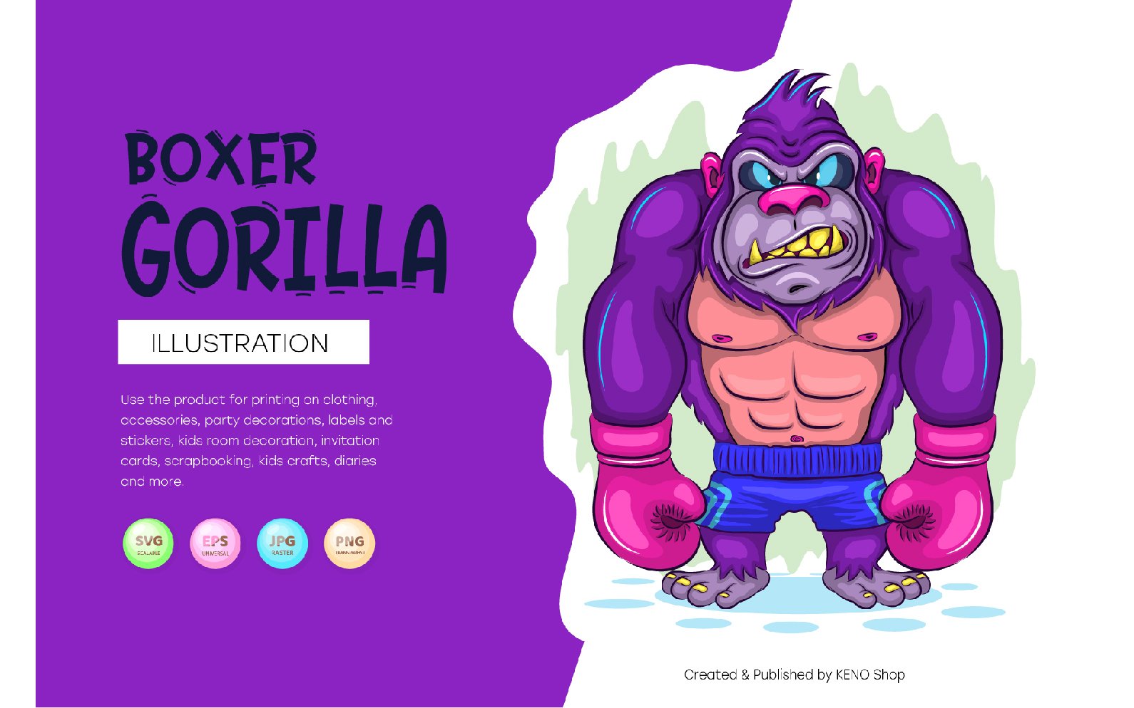 Cartoon Gorilla Boxer. T-Shirt, PNG, SVG.