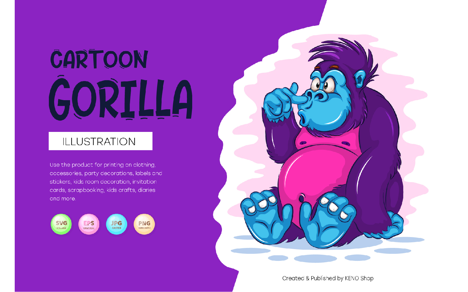 Cartoon Gorilla. T-Shirt, PNG, SVG.