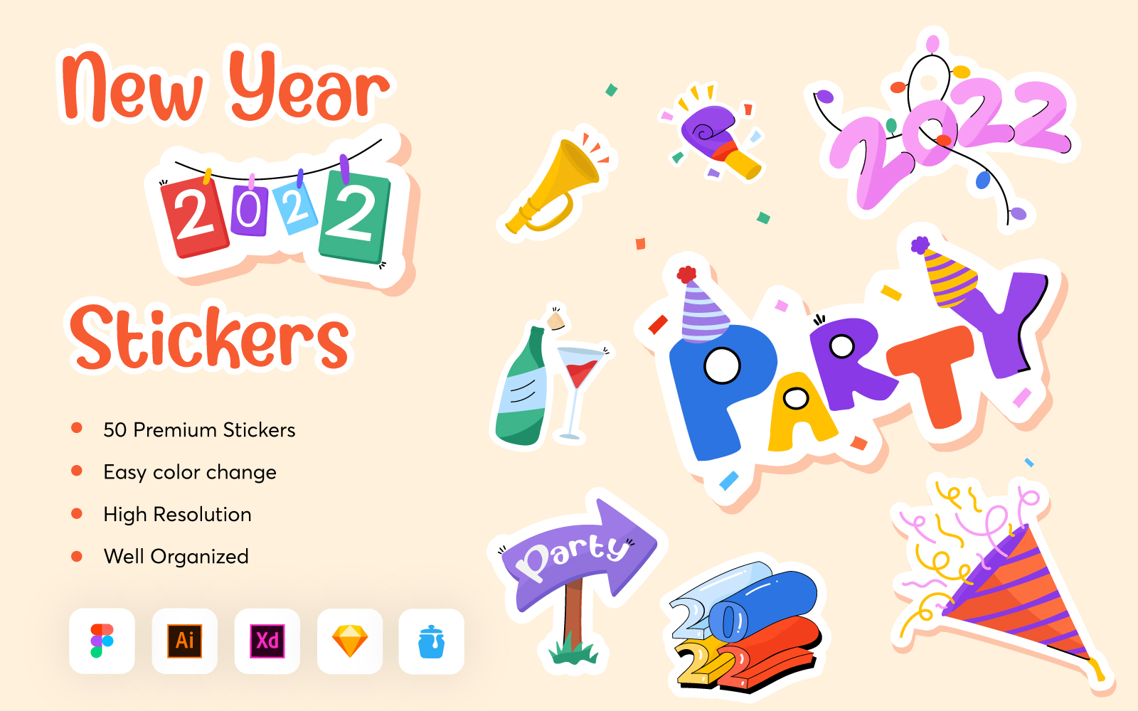 50 New Year 2022 Stickers